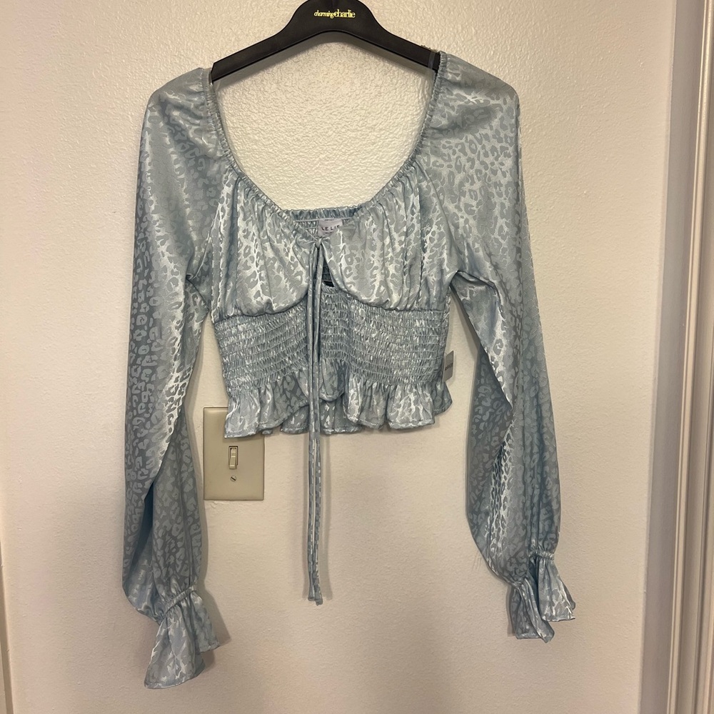 Long Sleeve Satin Cheetah Shirt NWT